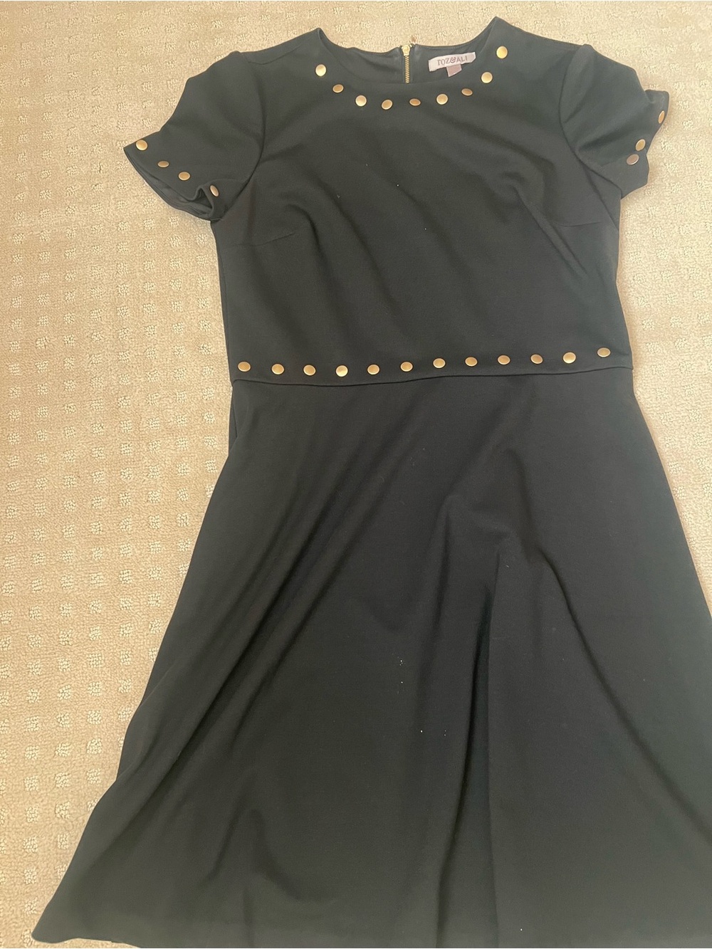 Roz & Ali Black Fit-and-Flare Dress with Gold Stud Trim
